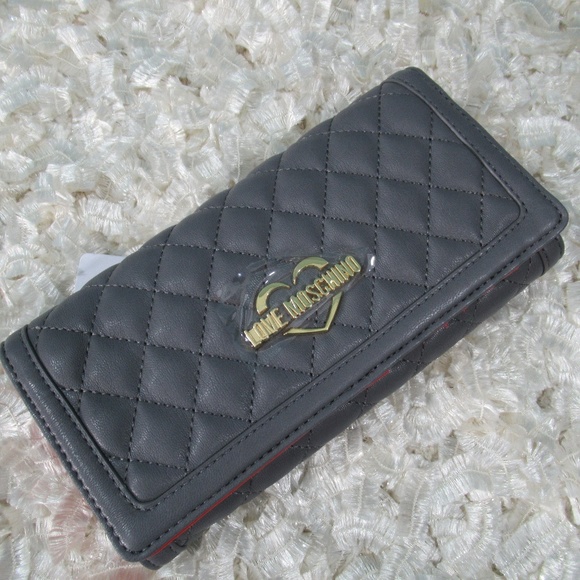 Love Moschino Handbags - Love Moschino Gray Quilted Tri Fold Wallet